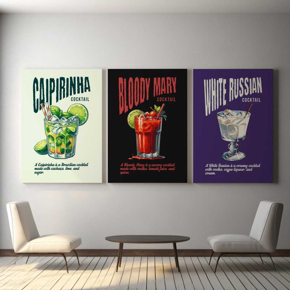 Classic Cocktail Recipe Wall Art Set Retro Bar Print Old Fashioned