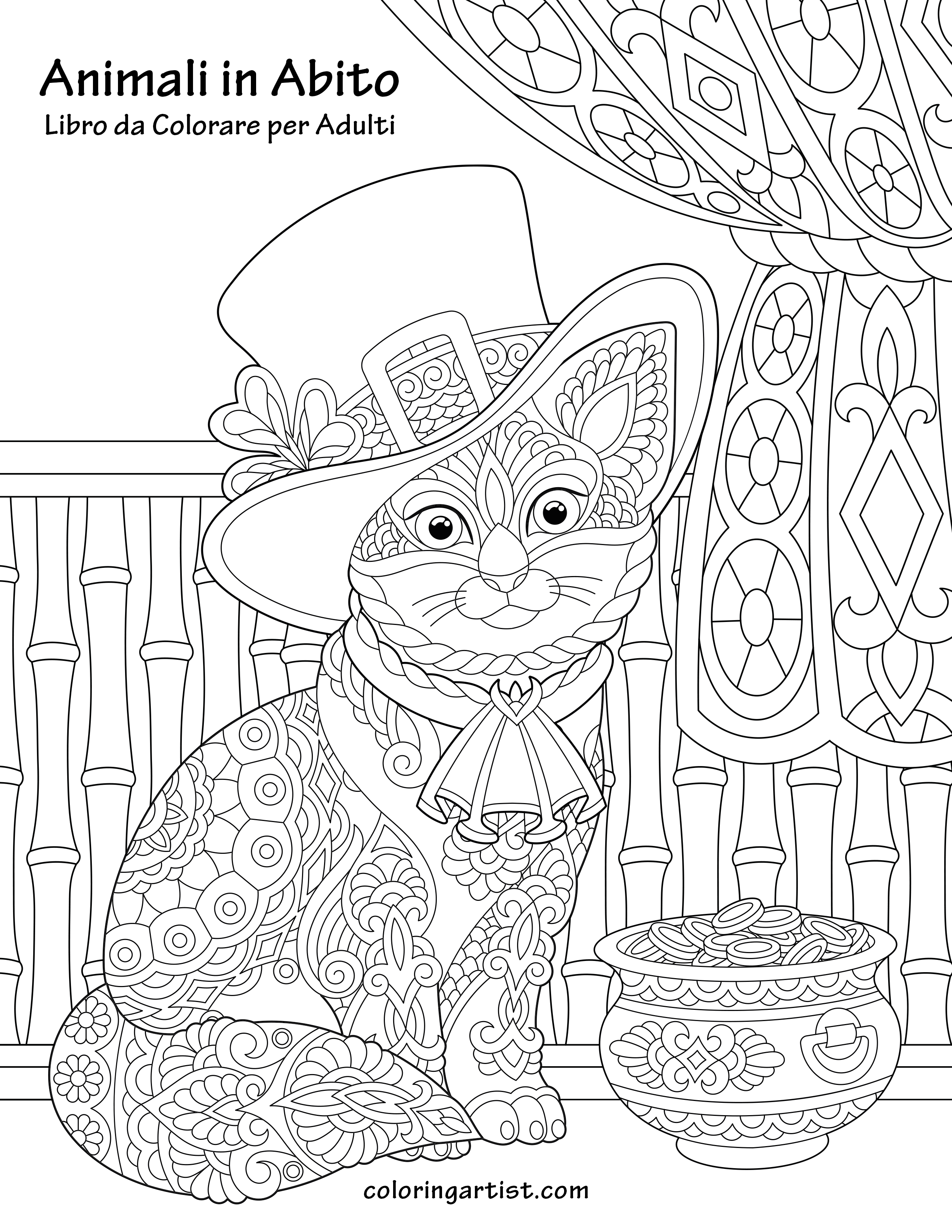 Animali in Abito Libro da Colorare per Adulti, image size:2550x3300