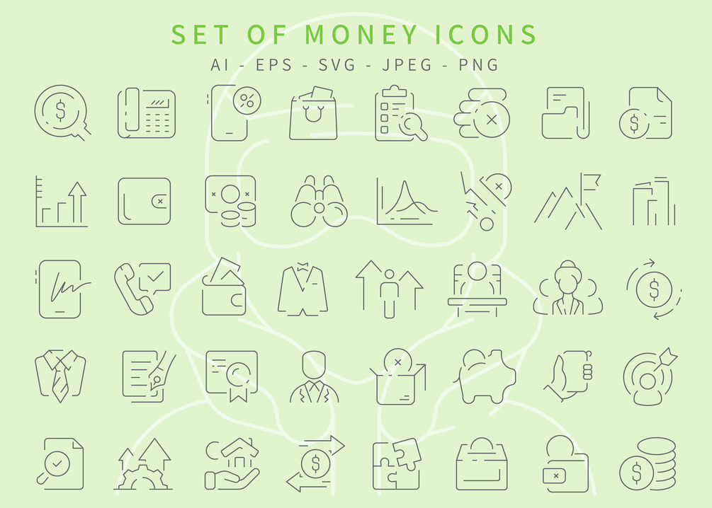 Money thin line icons set. Money vector symbol and icons.