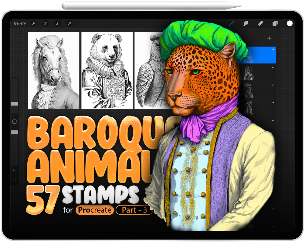 57 Procreate Baroque Animals Part |3 Stamp Brushes Collection by ProCreativeBreeze