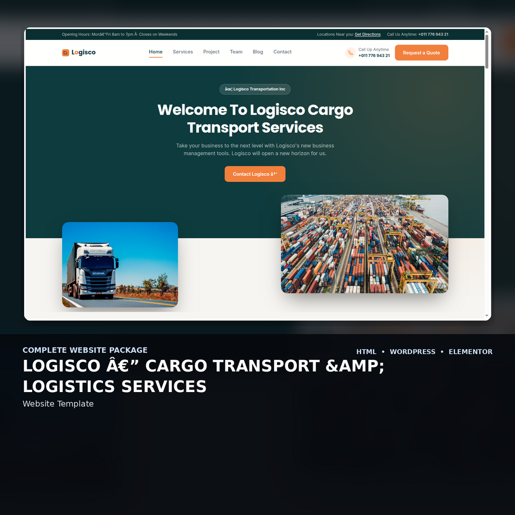 Mobile first screen of the Logisco website