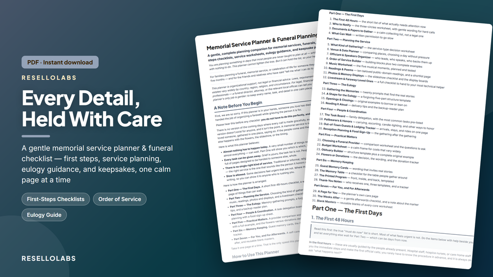 Memorial Service Planner & Funeral Planning Checklist (PDF)