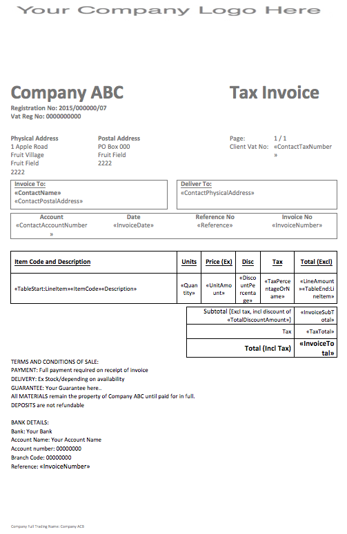 Xero Invoice Template Standard