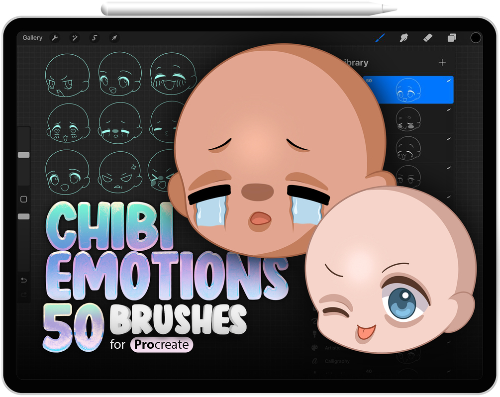 50 Chibi Emotion Brushes Collection for Procreate by ProCreativeBreeze