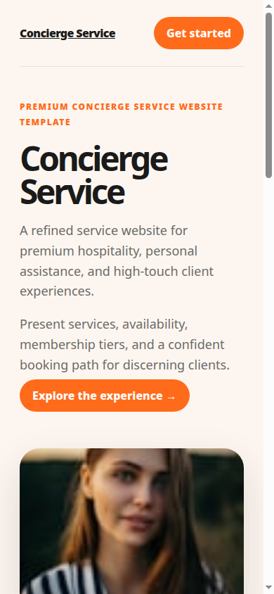 Mobile first screen of the Concierge Site website