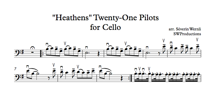 Heathens Twenty One Pilots Sheet Music For Cello