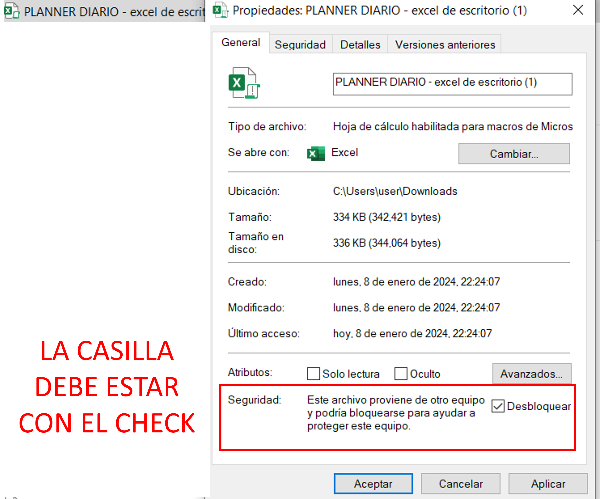 Planner en excel de escritorio