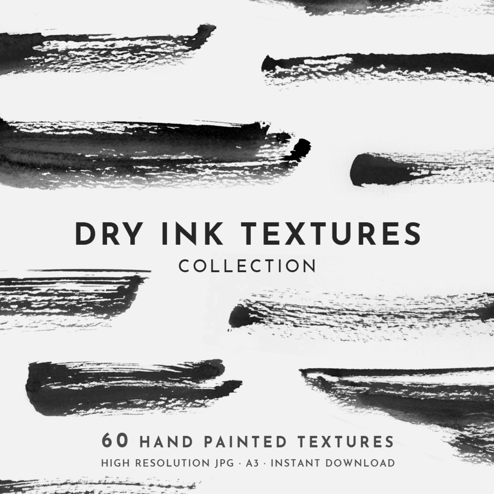 Collection of 60 Black and White Dry Ink Textures