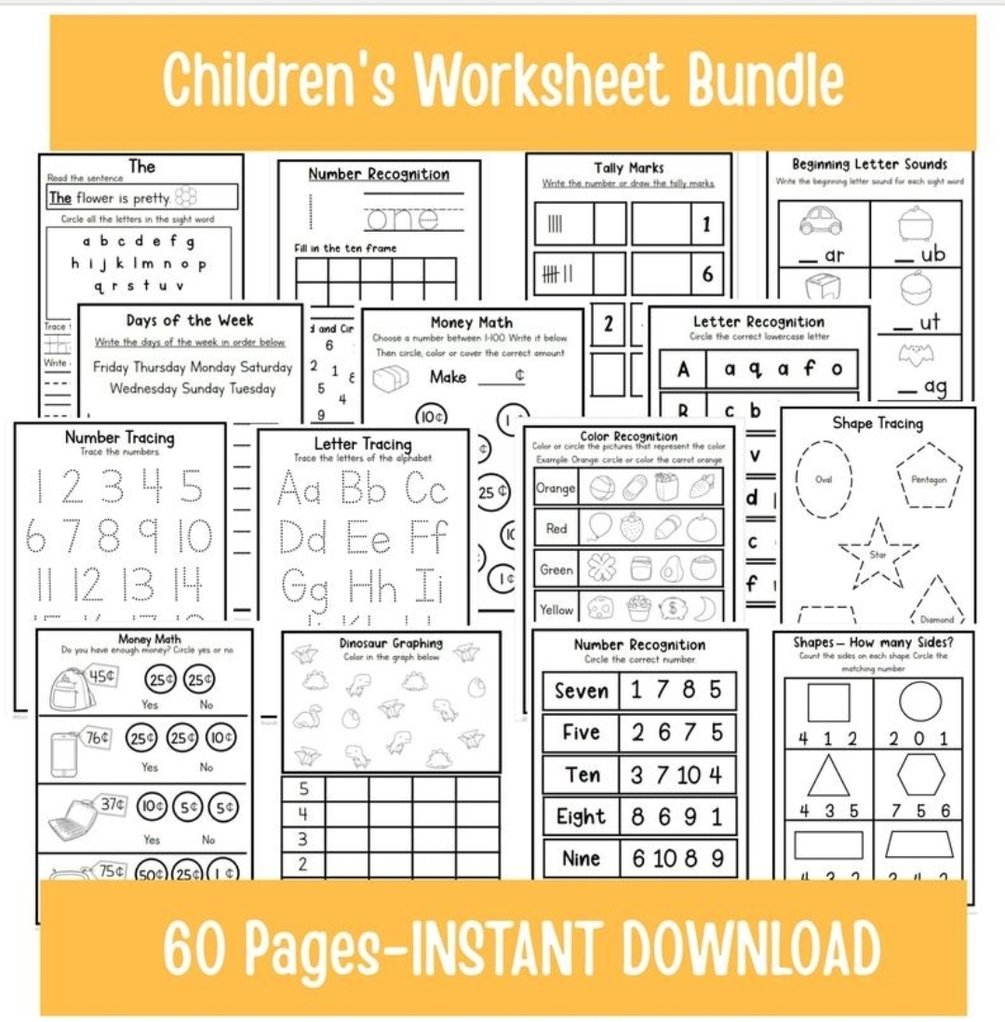 Kindergarten to Grade One Worksheet Bundle TWO