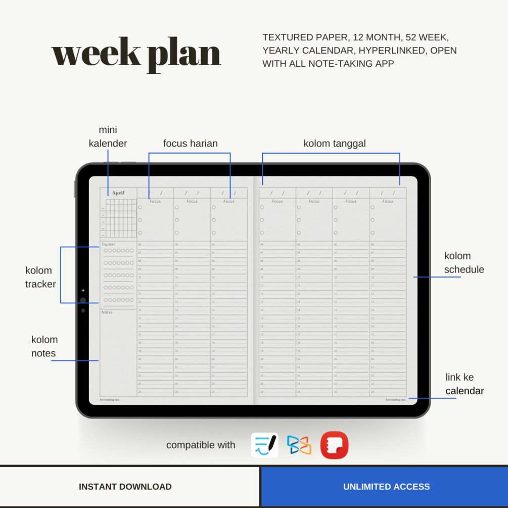 Undated Weekly Digital Planner by becomingme.