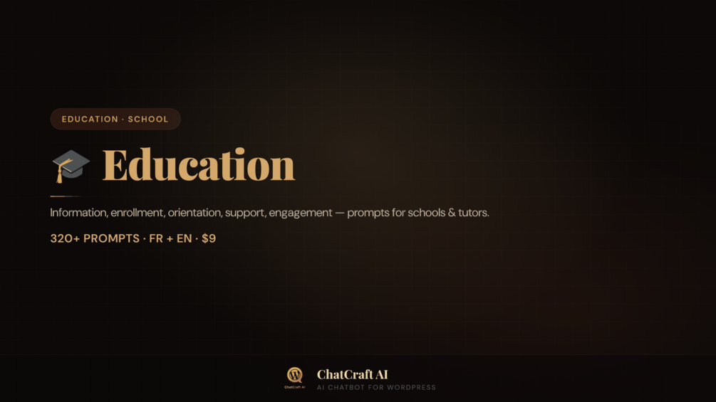 ChatCraft AI — Education Chatbot Pack (320+ Prompts)