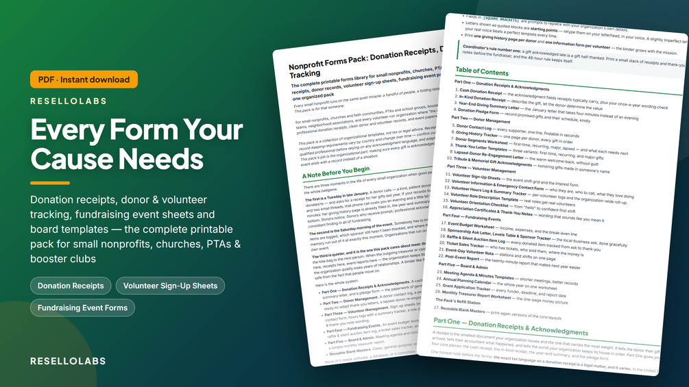 Nonprofit Forms Pack: Donation Receipts & Volunteer Forms