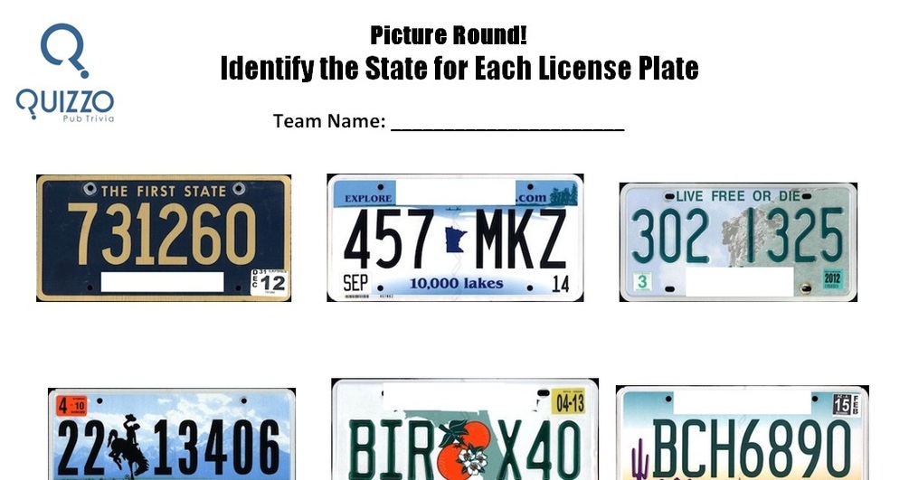Picture Round: Identify the State for Each License Plate