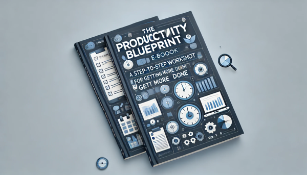 A printed worksheet titled 'The Productivity Blueprint' with checkboxes and time blocks laid on a desk