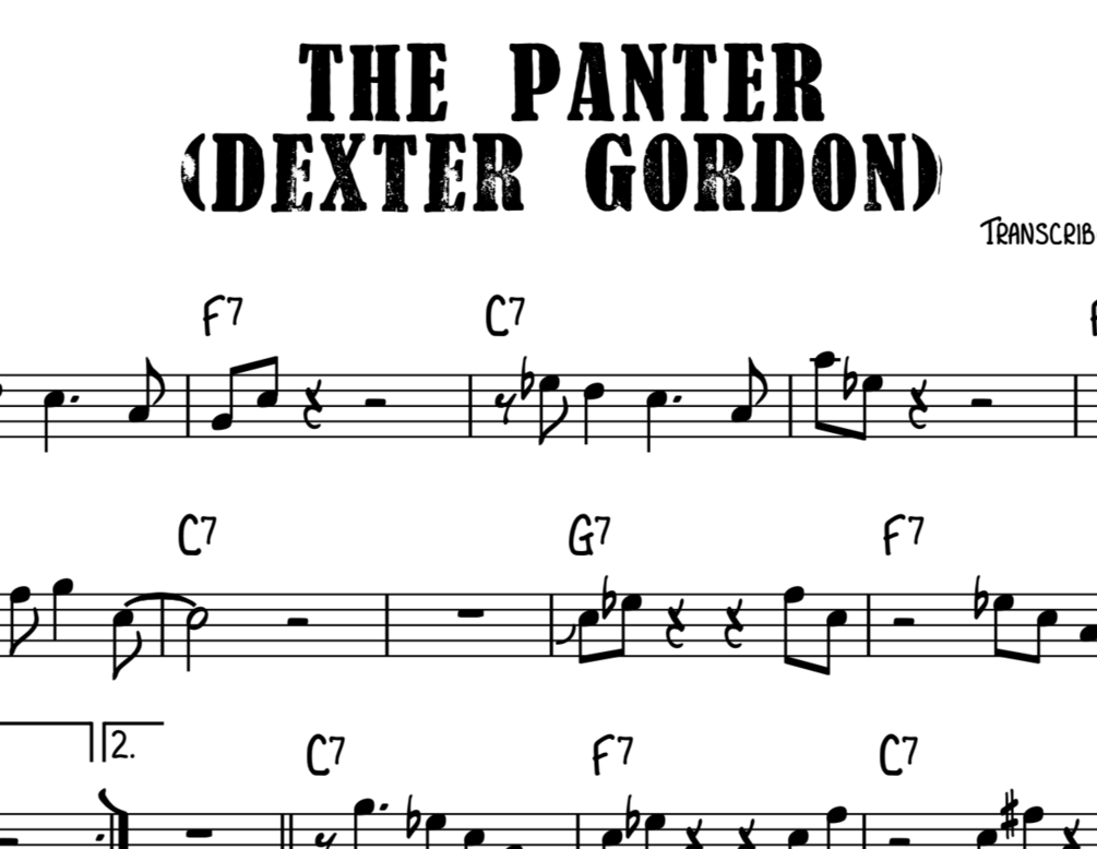 Dexter Gordon The Panther (Bb Blues) Tenor Saxophone Jazz Transcription