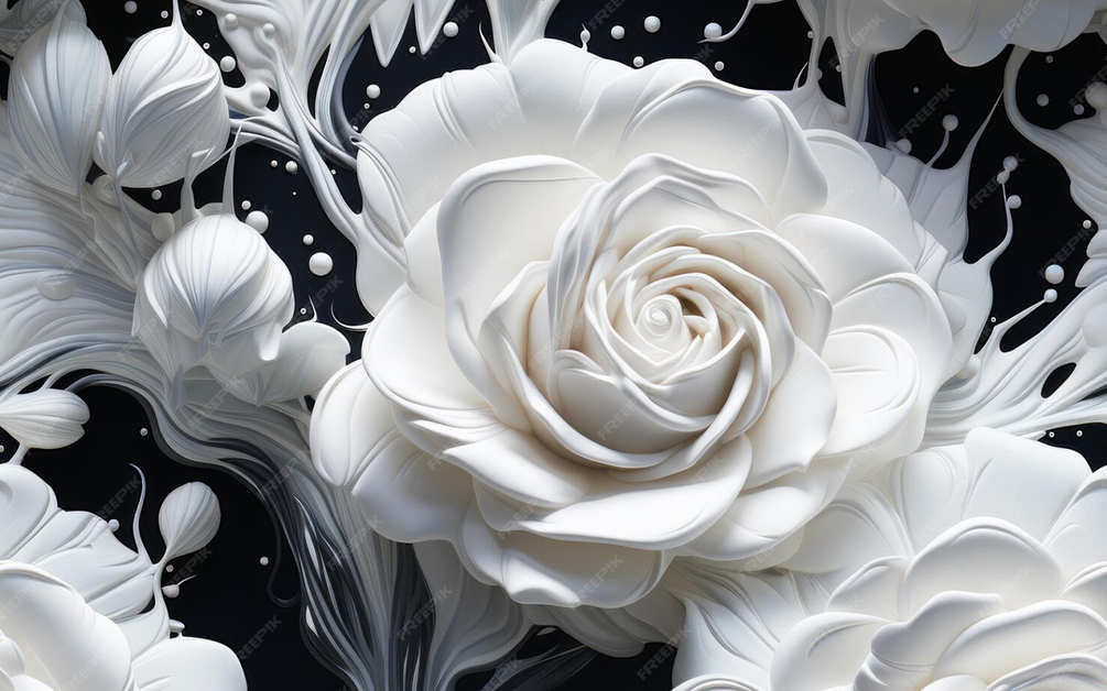 Hyper Realistic Melting Surreal White Roses on Dark Background Seamless ...