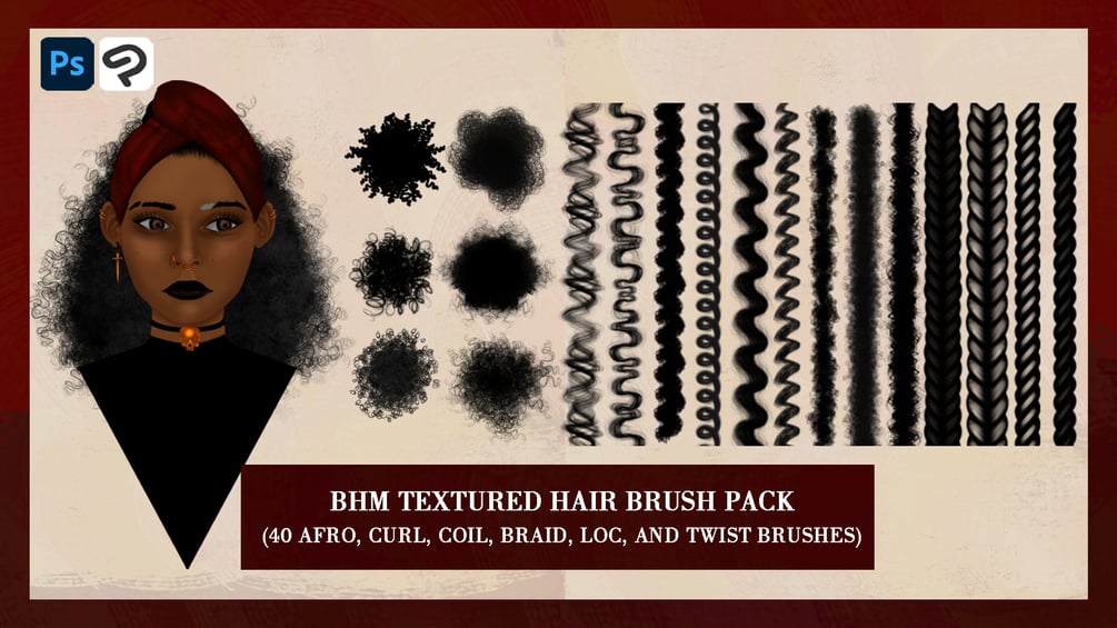 Photoshop\Clip Studio Paint black history month textured hair brush pack