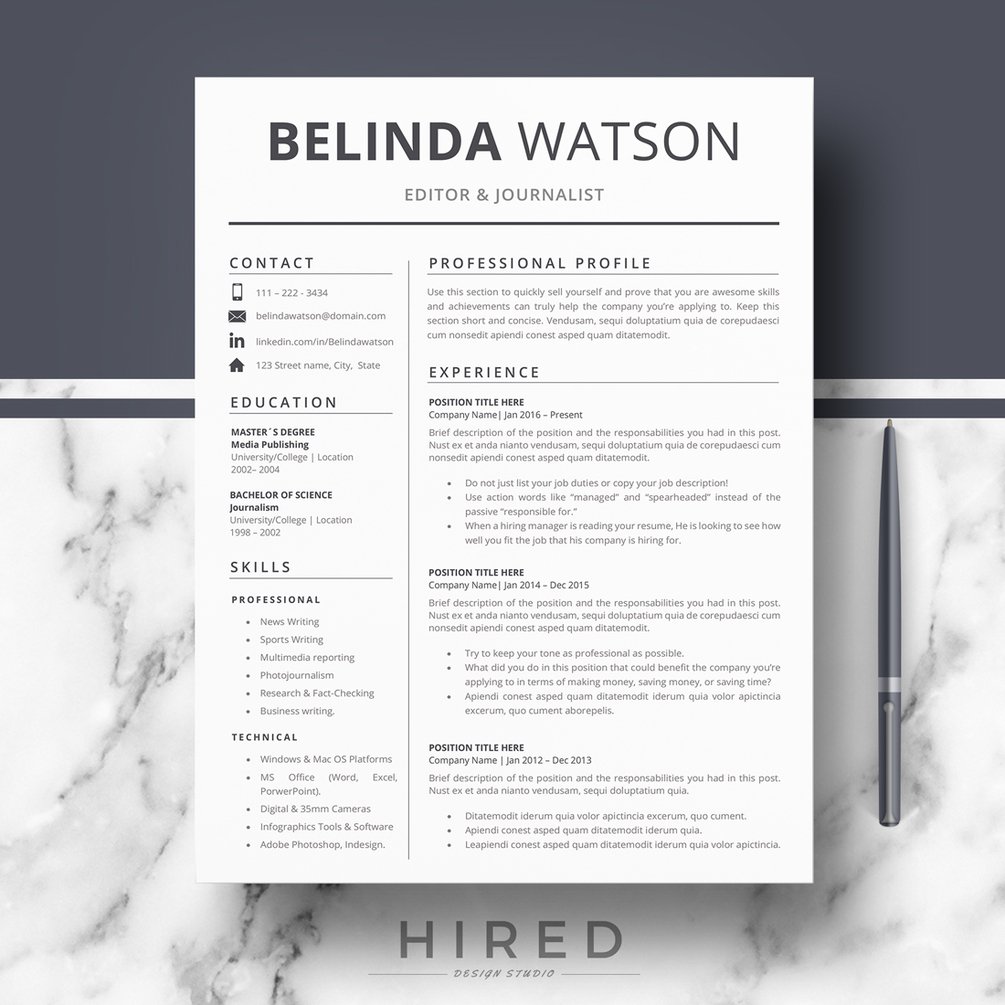 R13 BELINDA WATSON Professional and Modern Resume template CV