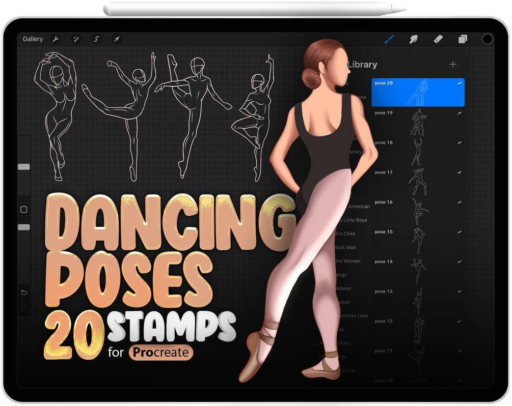 30 Procreate Dancing Reference Stamp Brushes Collection by ProCreativeBreeze