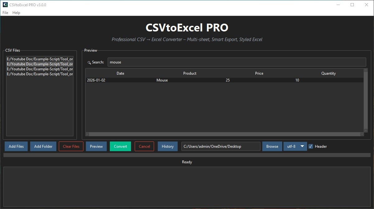 Preview table with zebra row coloring