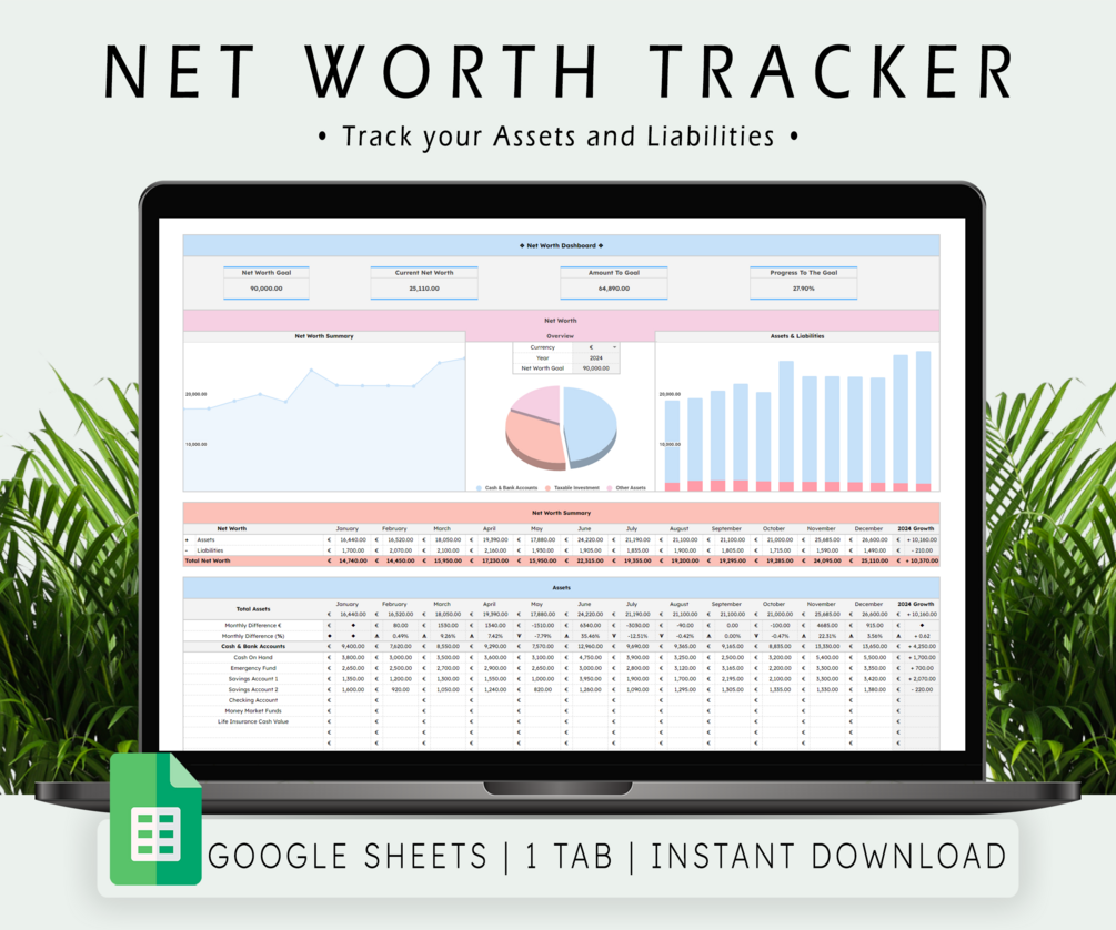 Net Worth Tracker Spreadsheet Template for Google Sheets, Net Worth ...