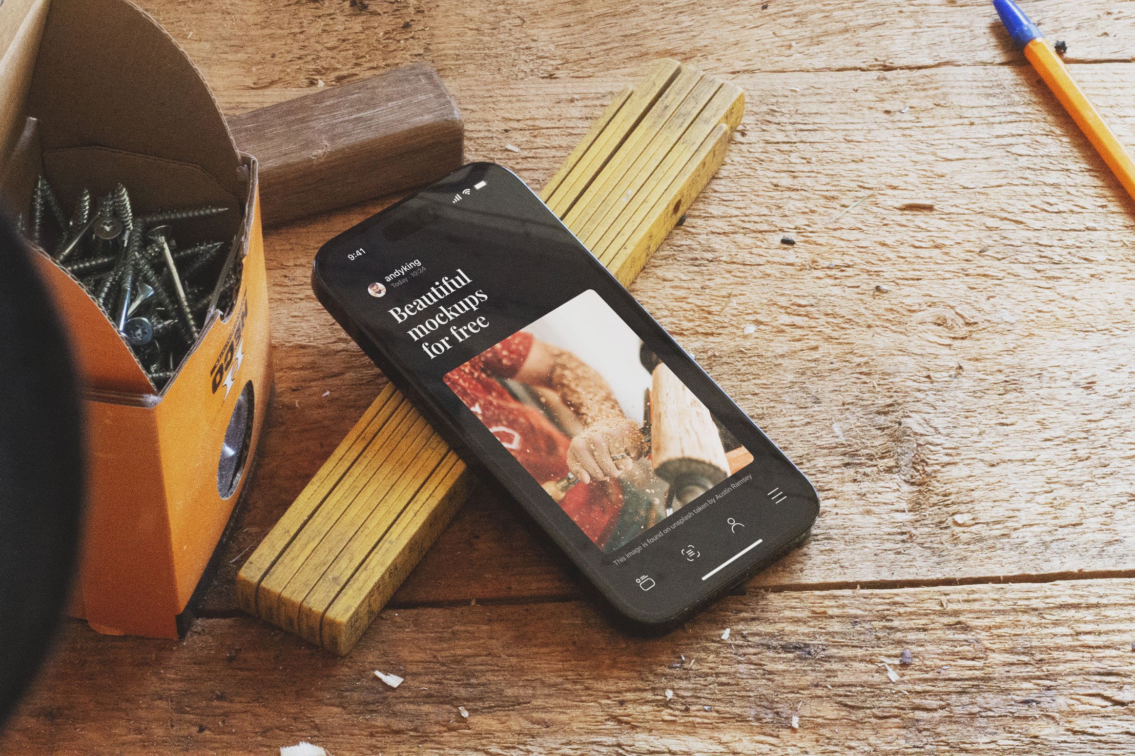 Free Carpenter iPhone 14 Pro Mockup