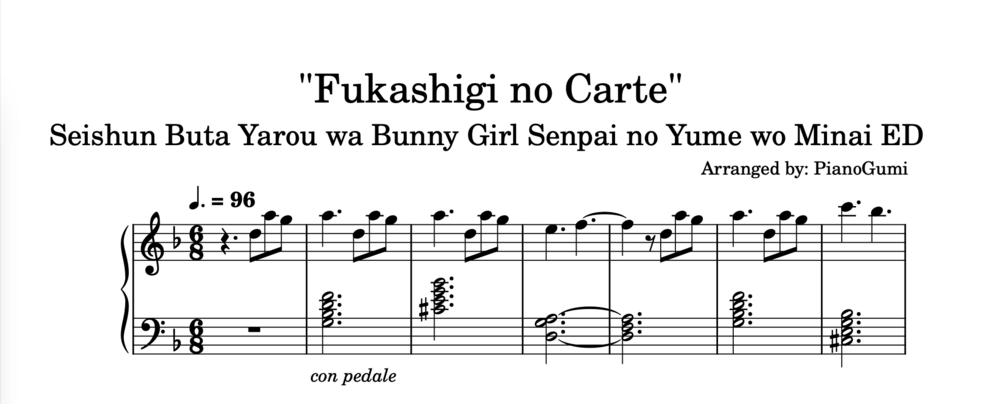 Seishun Buta Yarou wa Bunny Girl Senpai no Yume wo Minai ED Piano -  Fukashigi no Carte - piano tutorial