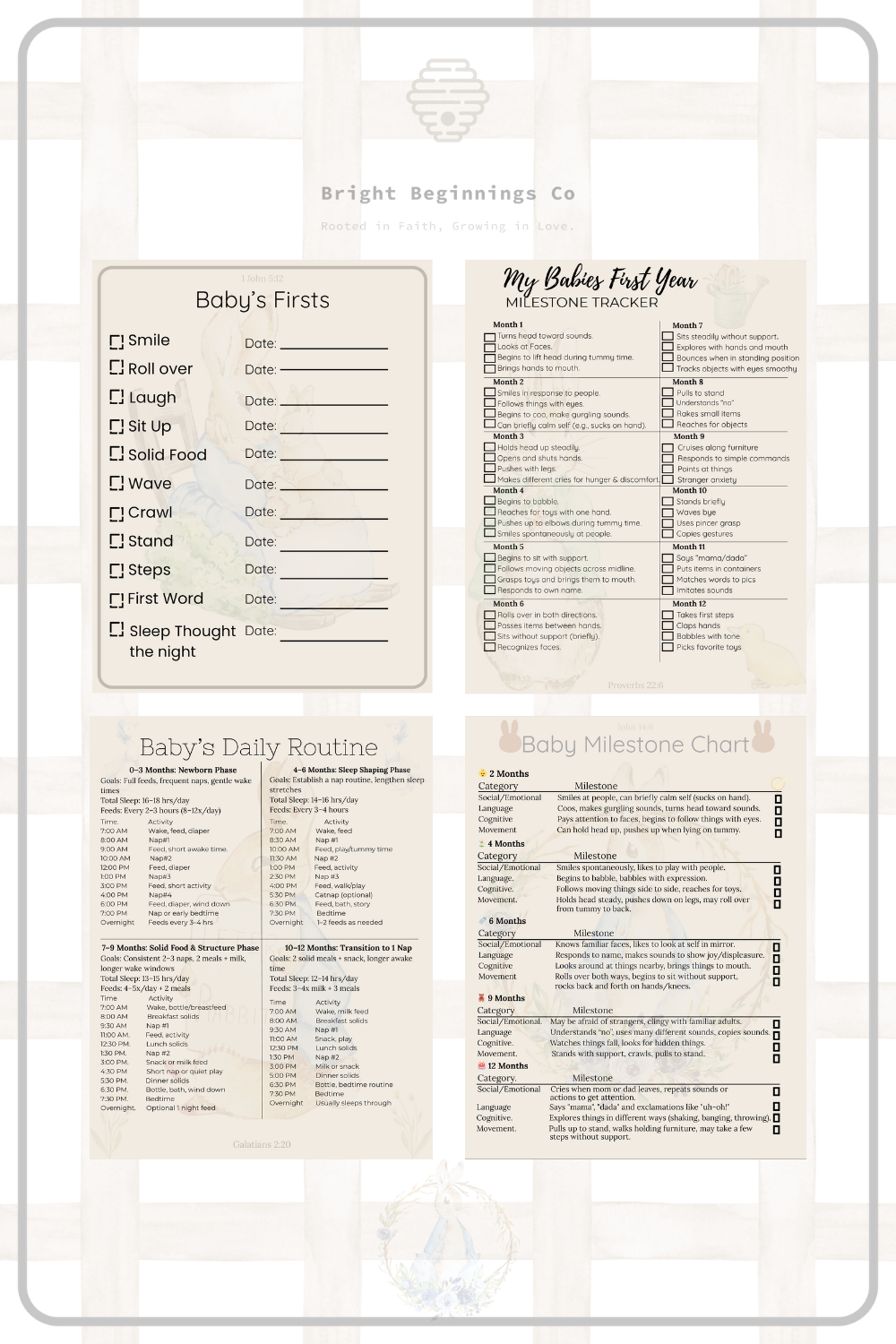 Baby Milestone + Daily Routine Tracker Bundle (Printable Set) - Peter ...