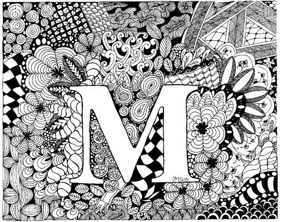 "M" Adults colouring sheet - A4/A3