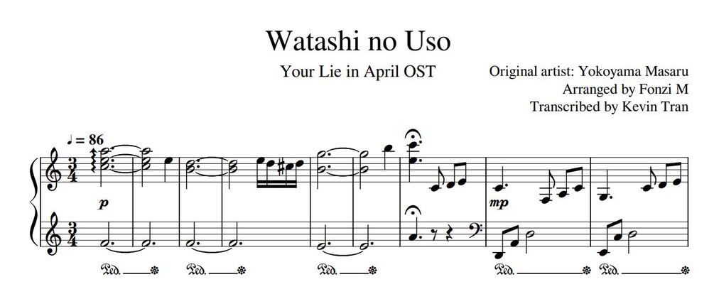 Your Lie in April – Hikaru Nara (Yokoyama) - Piano Sheet Music