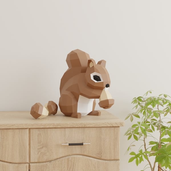 Squirrel Papercraft 3D DIY Low Poly Model PDF Template
