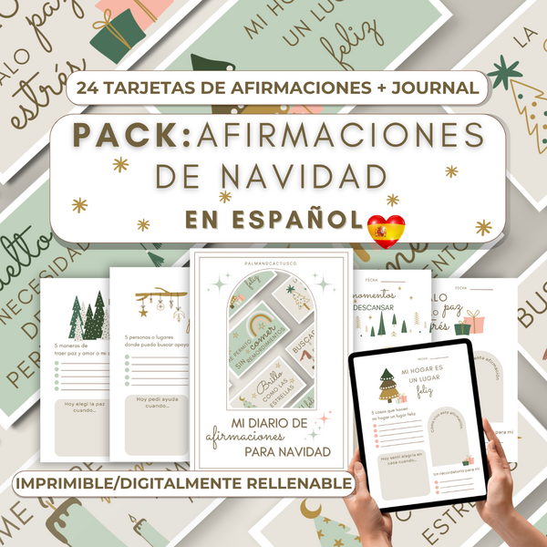 Pack Navideño de Afirmaciones y Diario – Kit de Autocuidado Imprimible (PDF + JPG)