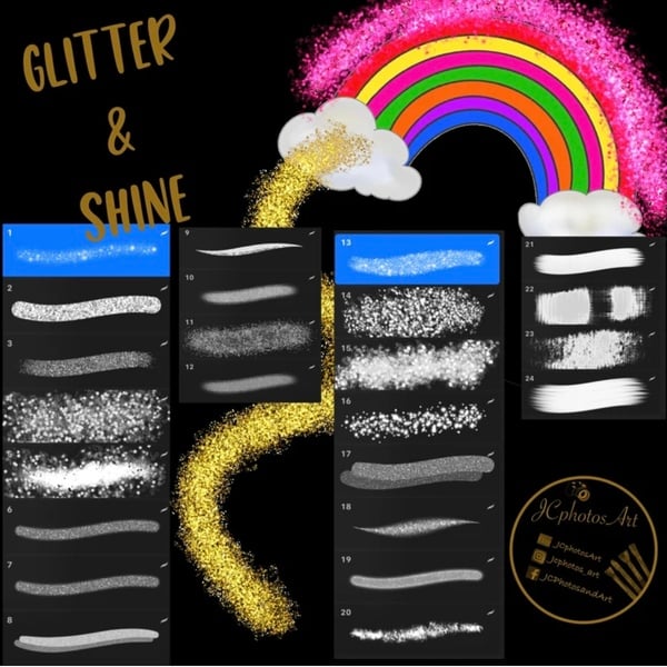 Glitter and shine Procreate brushes gold silver sparkle by JCphotosArt