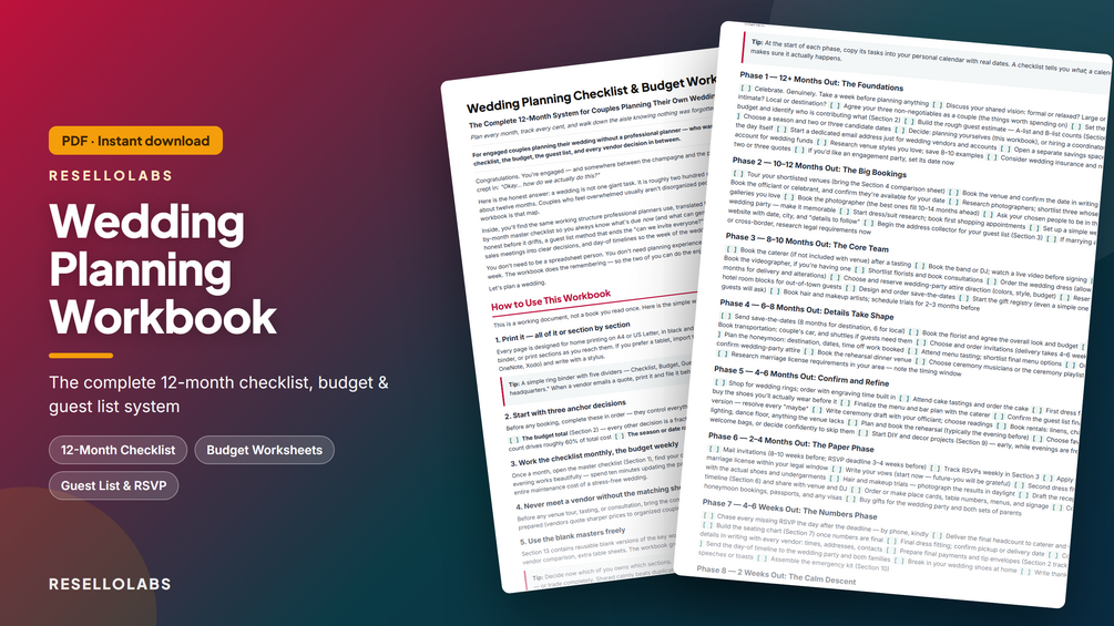 Wedding Planning Checklist & Budget Workbook (Printable PDF) cover