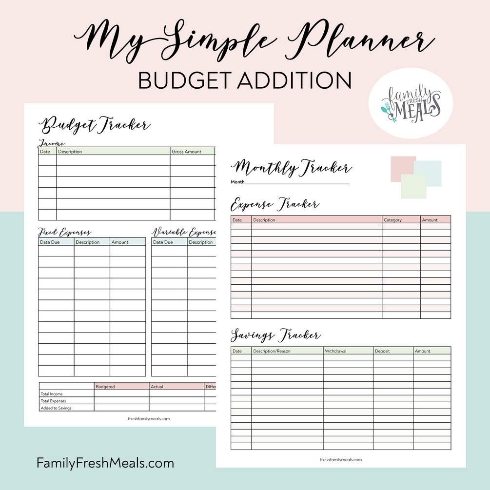 My Simple Planner Budget Tracker Addition - Family Fresh Meals