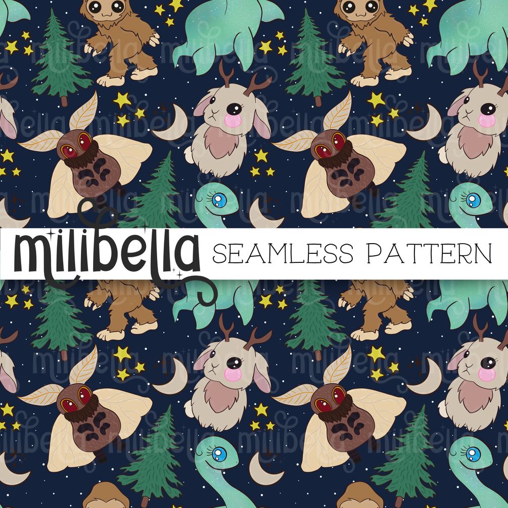 Cute Cryptids Seamless Pattern