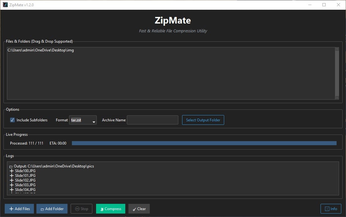 Live Progress Bar & Logging Panel