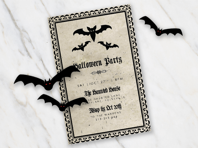 Bats on Parchment Halloween Invitation Template