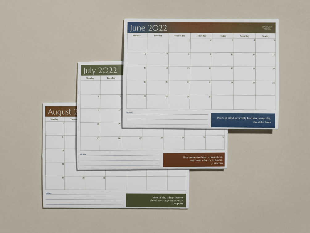 June, July, & August '22 Calendar Pack