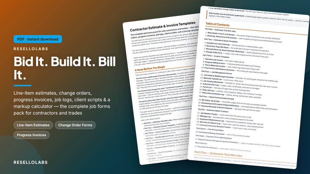 Contractor Estimate & Invoice Templates: Job Forms Pack
