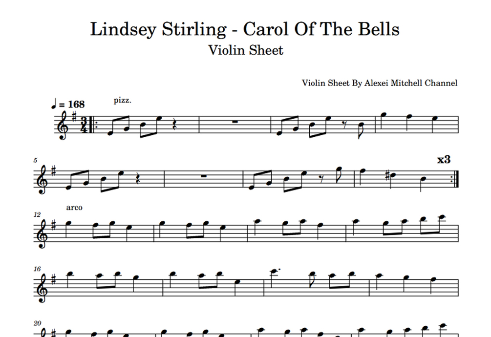 Lindsey Stirling Carol Of The Bells Violin Sheet