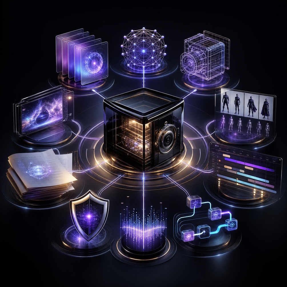 Complete creator toolkit represented as an interconnected workflow system