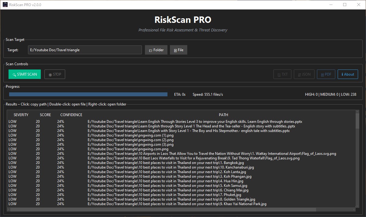 Live Results & Severity Table
