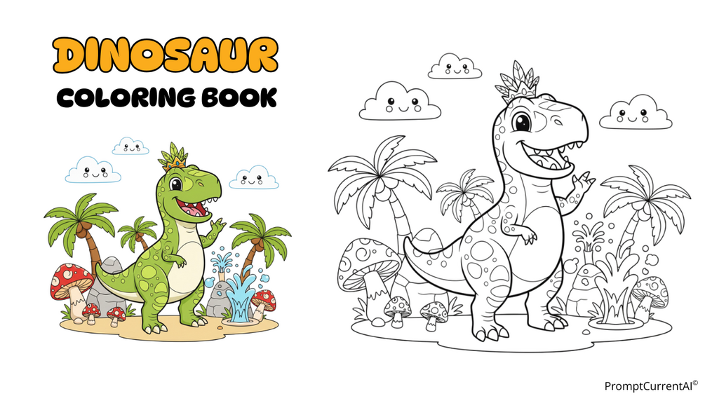 Cute Cartoon Dinosaurs Coloring Book for Kids (50 Pages) – Easy A4 ...