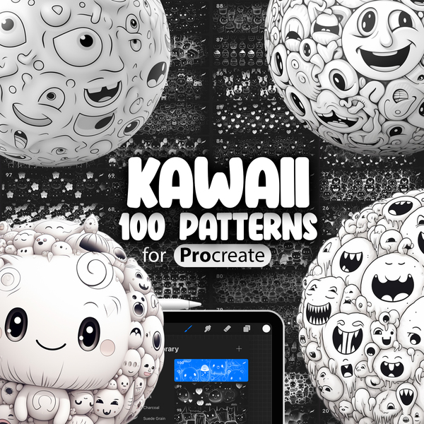 100 Procreate Kawaii Pattern Collection by ProCreativeBreeze