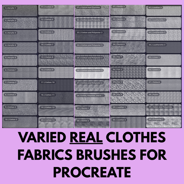Varied REAL Clothes Fabrics Brushes for Procreate (2 Sets) - Procreate Brush Pack