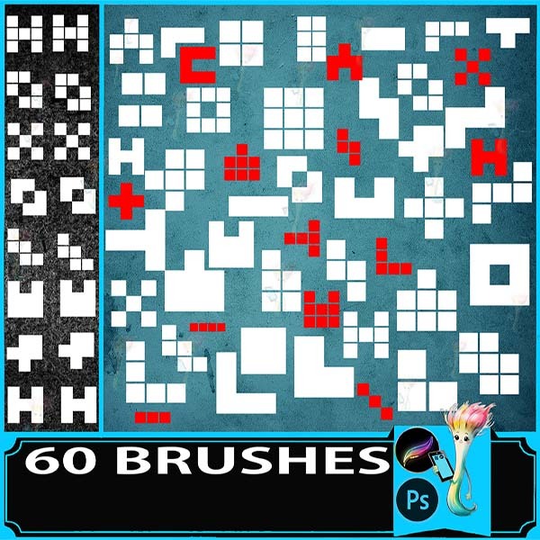Procreate & Photoshop 60 Types Tetris|style・Geometric Block Puzzle Brush Set | Game・Decoration・Design Material by best procreate brushes