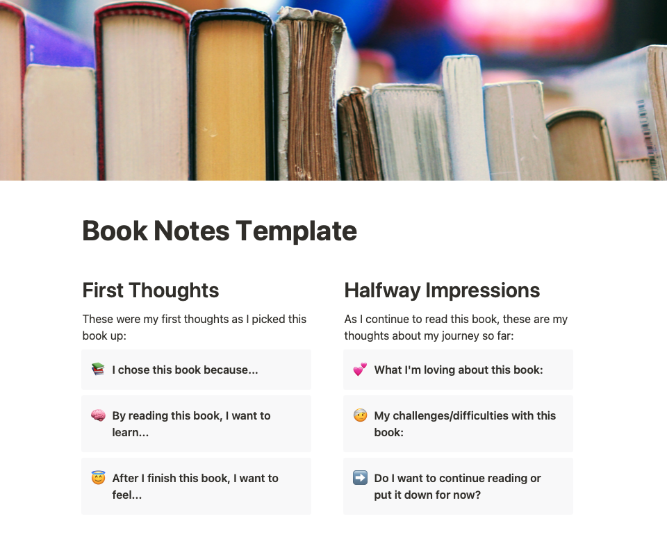 Book Notes Template For Your Notion Bookshelf