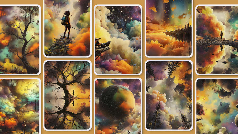 Cosmic Wanderer Wallpaper Preview — Surreal Cosmic Landscapes