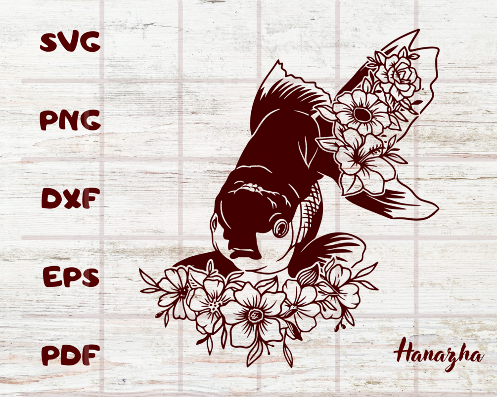 Floral Fish file contains SVG, PNG, DXF, EPS, PDF.
